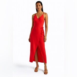 Vix Paula Hermanny Cyndi Dress Size Large Red Wrap Crinkled Voile Beaded Waist